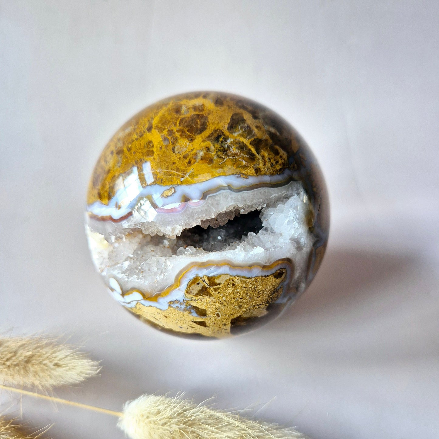 Druzy agaat bol van 453 gram – natuurlijke edelsteen met fonkelende geode voor rust en positieve energie – Moonlight Gemstones