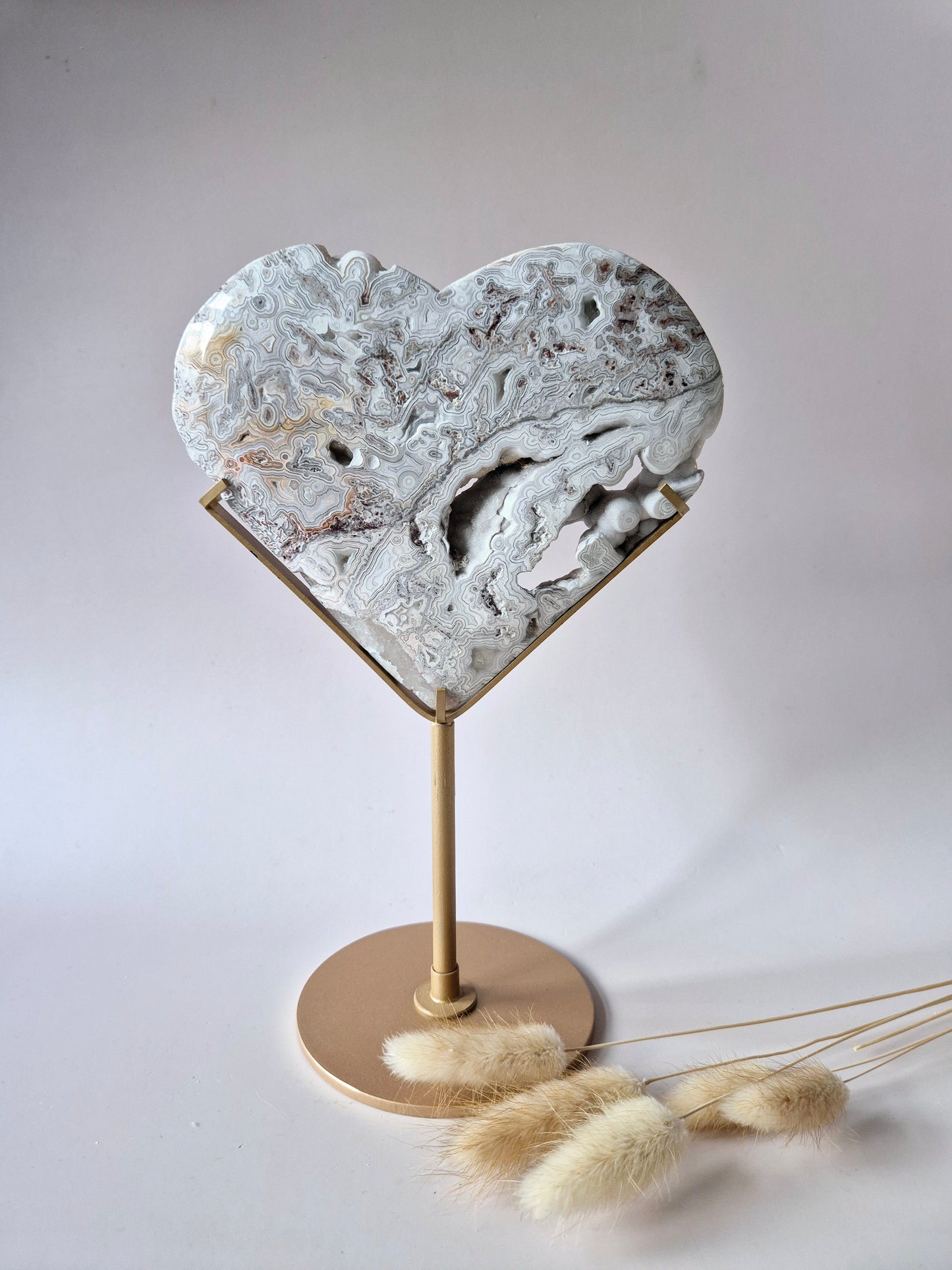 Mexikanisches Crazy Lace Achat Herz mit Ständer