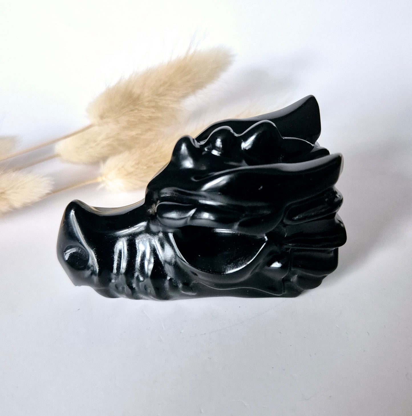 Edelsteen Drakenschedel van Zwarte Obsidiaan – 7cm - Dragon Skull carving