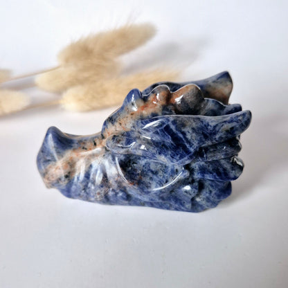 Edelsteen Drakenschedel van Sodaliet – 7cm - Dragon Skull carving