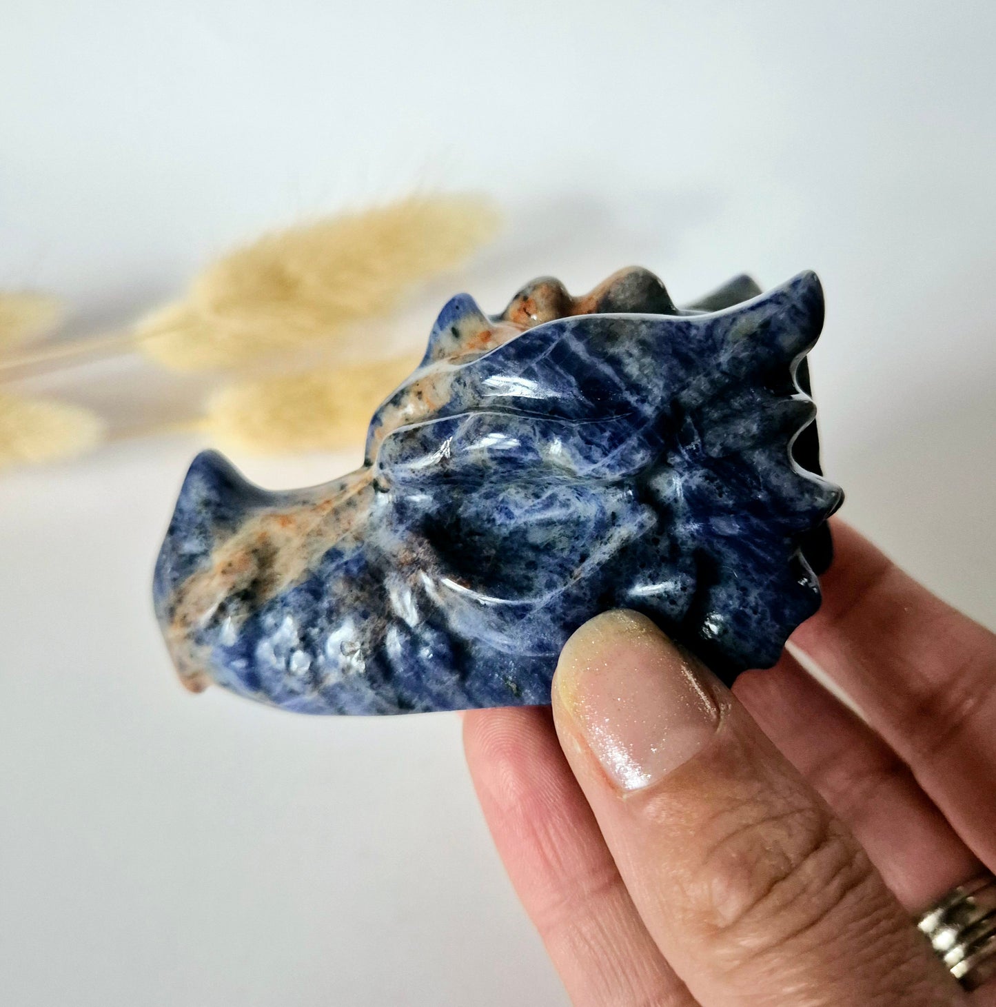 Edelsteen Drakenschedel van Sodaliet – 7cm - Dragon Skull carving