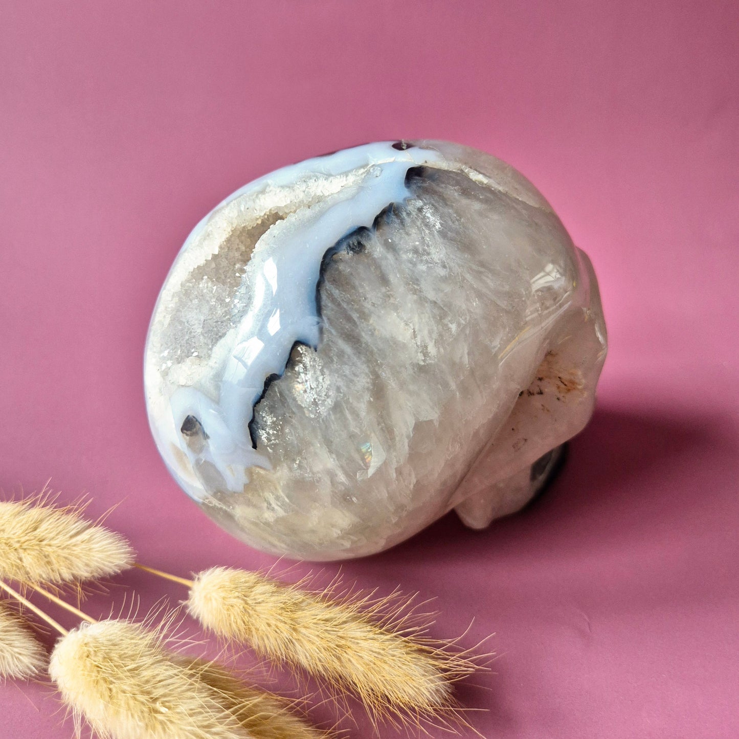 XL Edelsteinschädel Moosachatschädel Nr. 8 - 10cm 600 Gramm Schädel