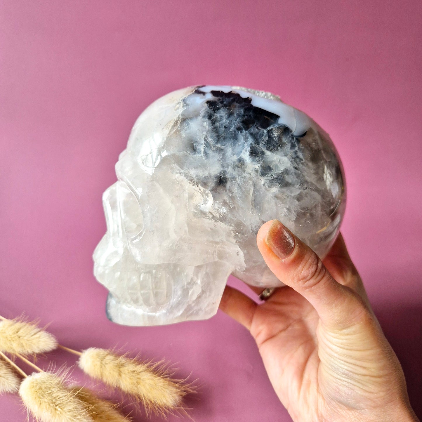 XL Edelsteinschädel Moosachatschädel Nr. 8 - 10cm 600 Gramm Schädel