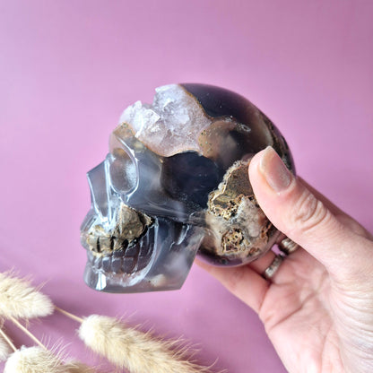 XL Edelsteinschädel Moosachatschädel Nr. 8 - 10cm 600 Gramm Schädel