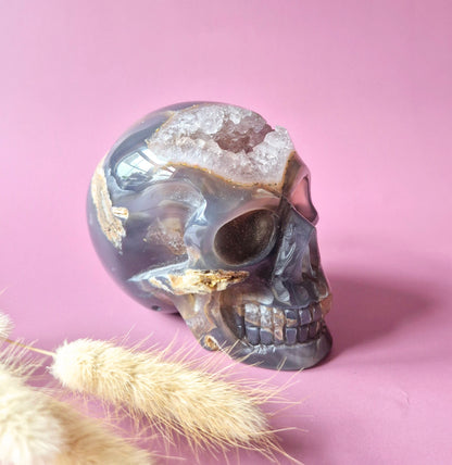 XL Edelsteinschädel Moosachatschädel Nr. 8 - 10cm 600 Gramm Schädel