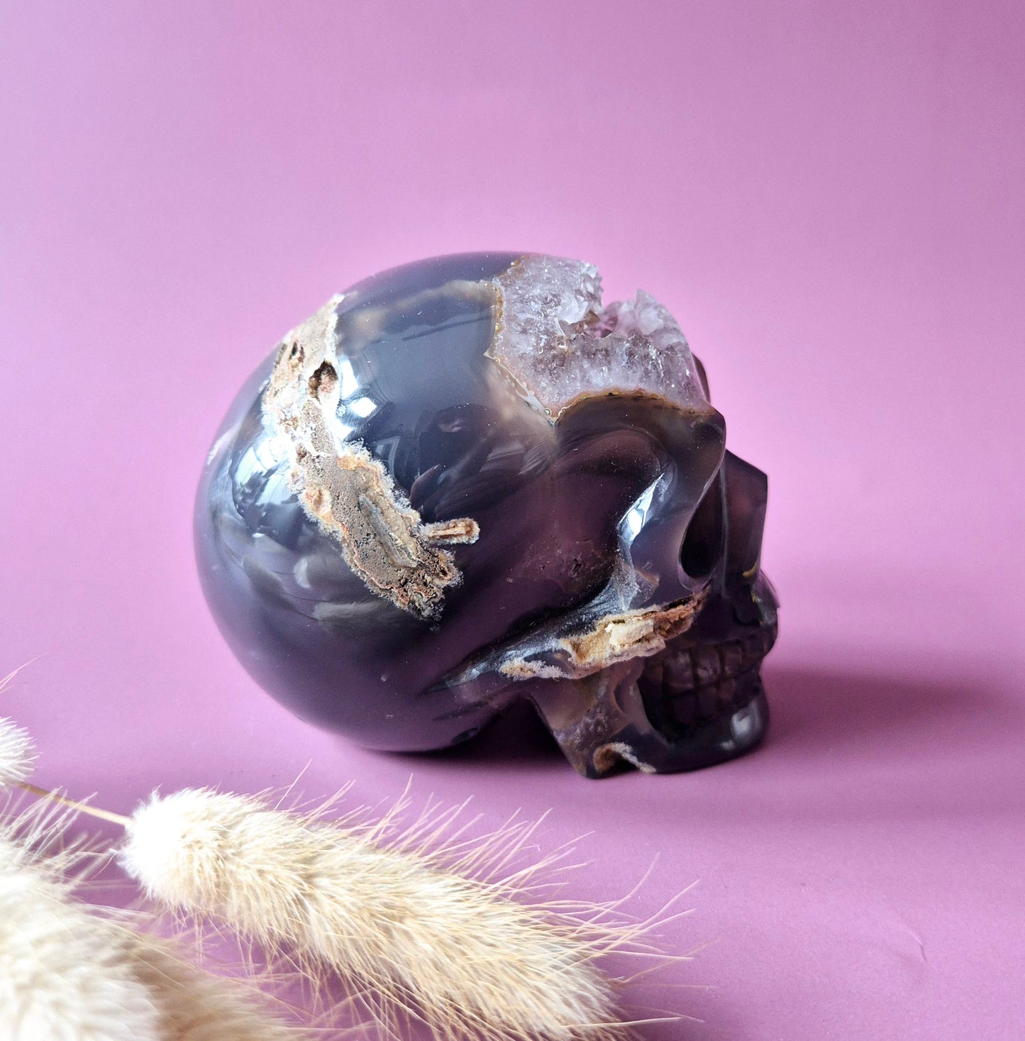 XL Edelsteinschädel Moosachatschädel Nr. 8 - 10cm 600 Gramm Schädel