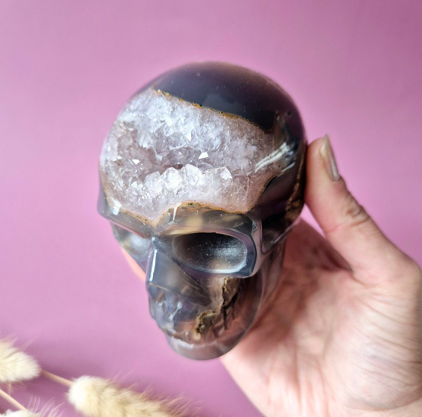 XL Edelsteinschädel Moosachatschädel Nr. 8 - 10cm 600 Gramm Schädel