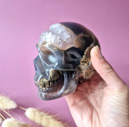 XL Edelsteinschädel Moosachatschädel Nr. 8 - 10cm 600 Gramm Schädel