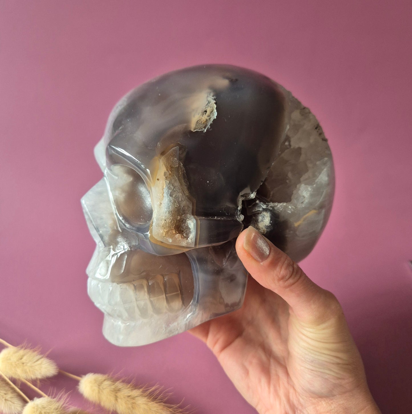 XL Edelsteinschädel Moosachatschädel Nr. 8 - 10cm 600 Gramm Schädel