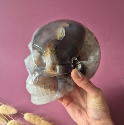 XL Edelsteinschädel Moosachatschädel Nr. 8 - 10cm 600 Gramm Schädel