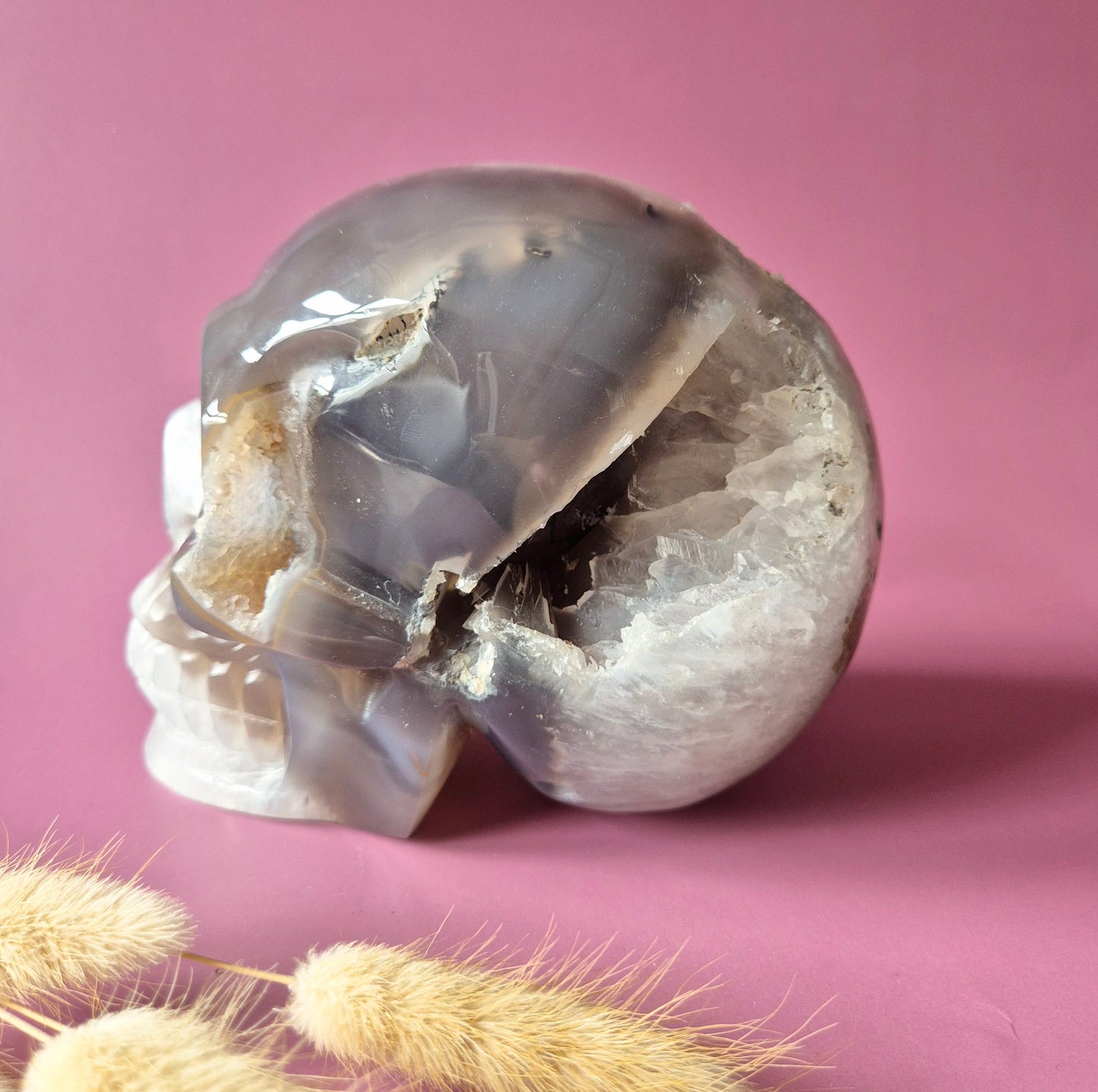 XL Edelsteinschädel Moosachatschädel Nr. 8 - 10cm 600 Gramm Schädel