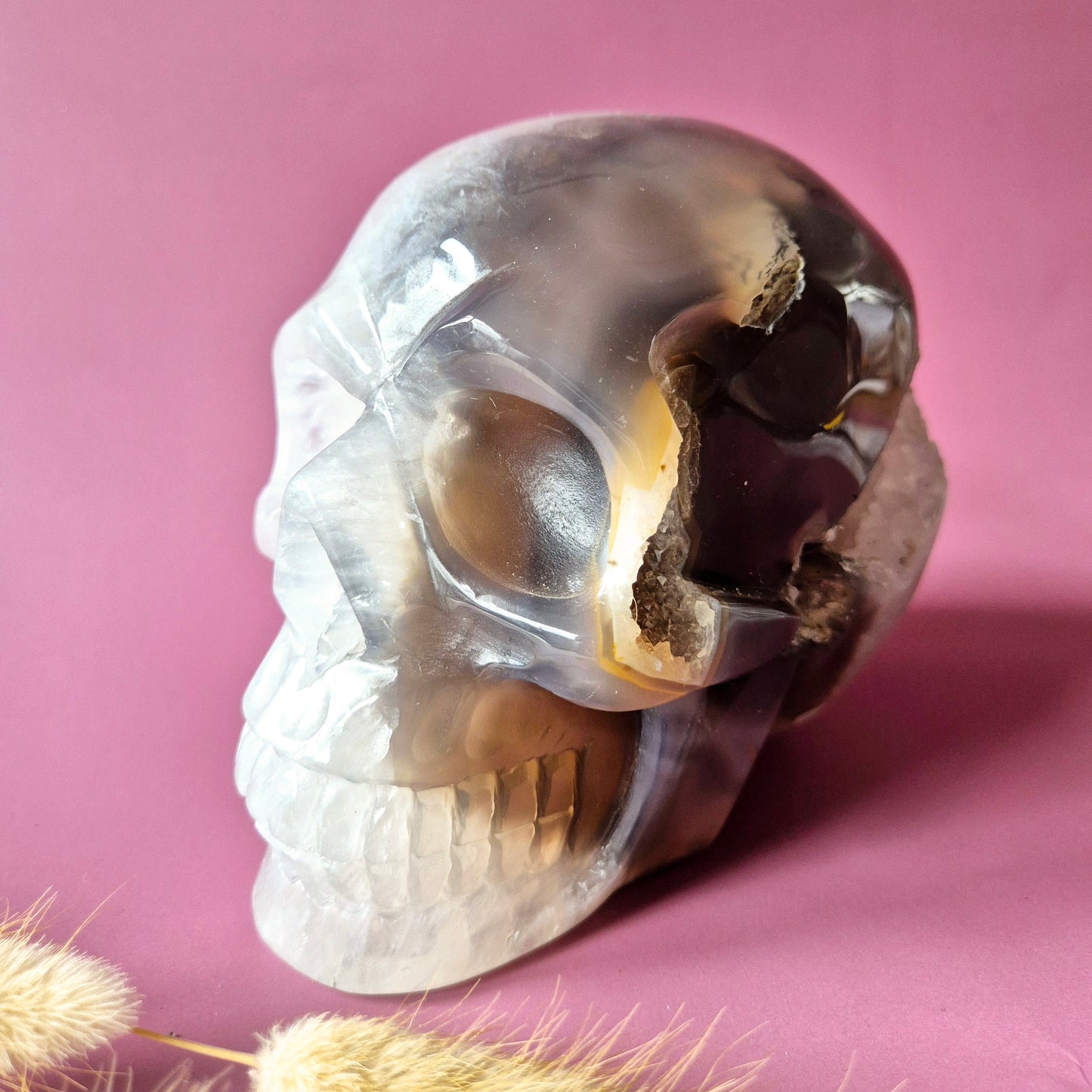 XL Edelsteinschädel Moosachatschädel Nr. 8 - 10cm 600 Gramm Schädel