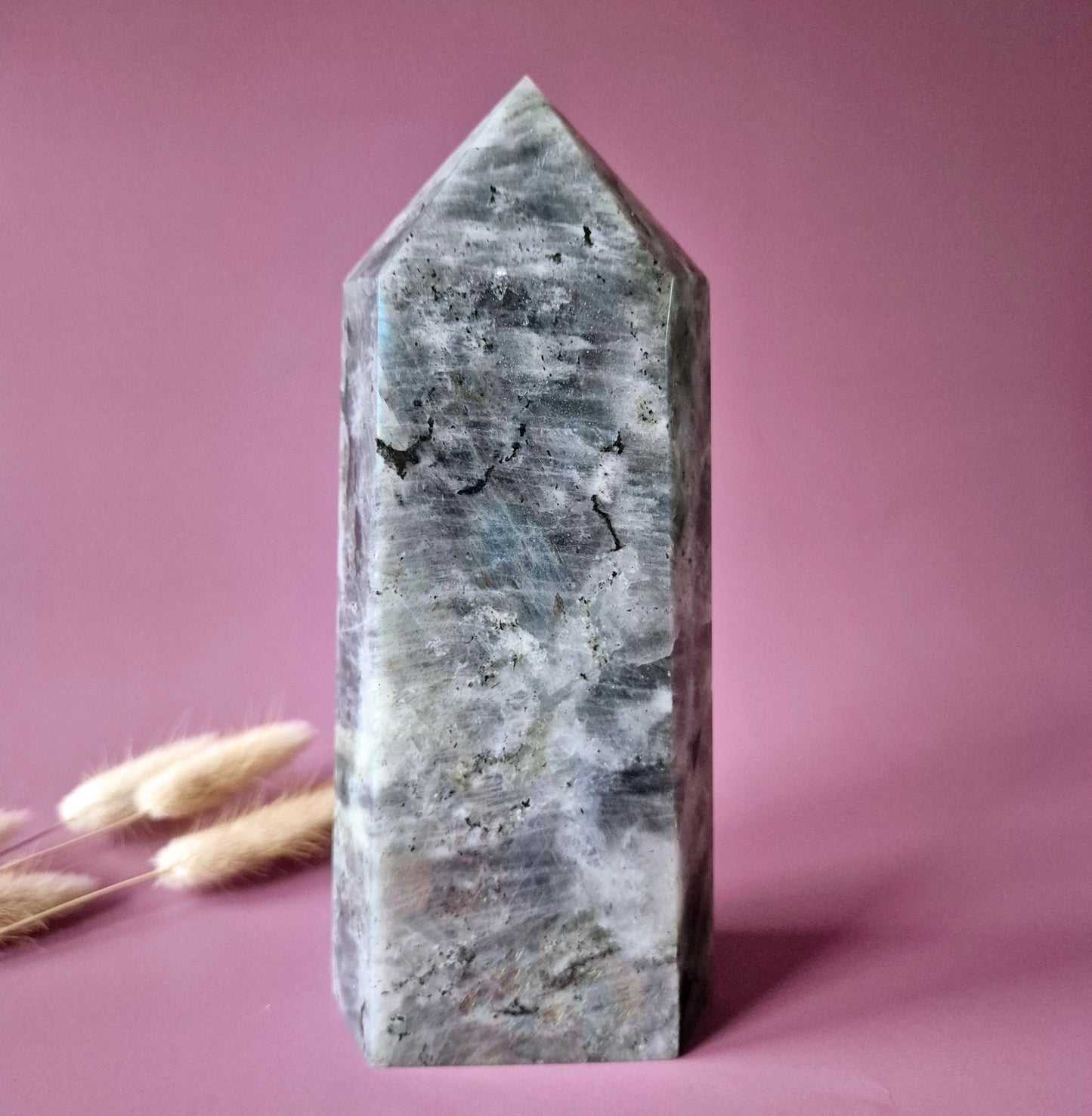 XL-Edelstein-Obeliskenturm aus Labradorit – 300 g – 10,6 cm | Super-Flash-Alarm!
