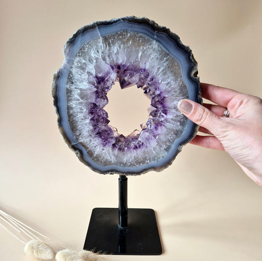 Edelsteen Amethist Agaat Ring op Metalen Standaard (1600 g) -  Spiritueel Decor
