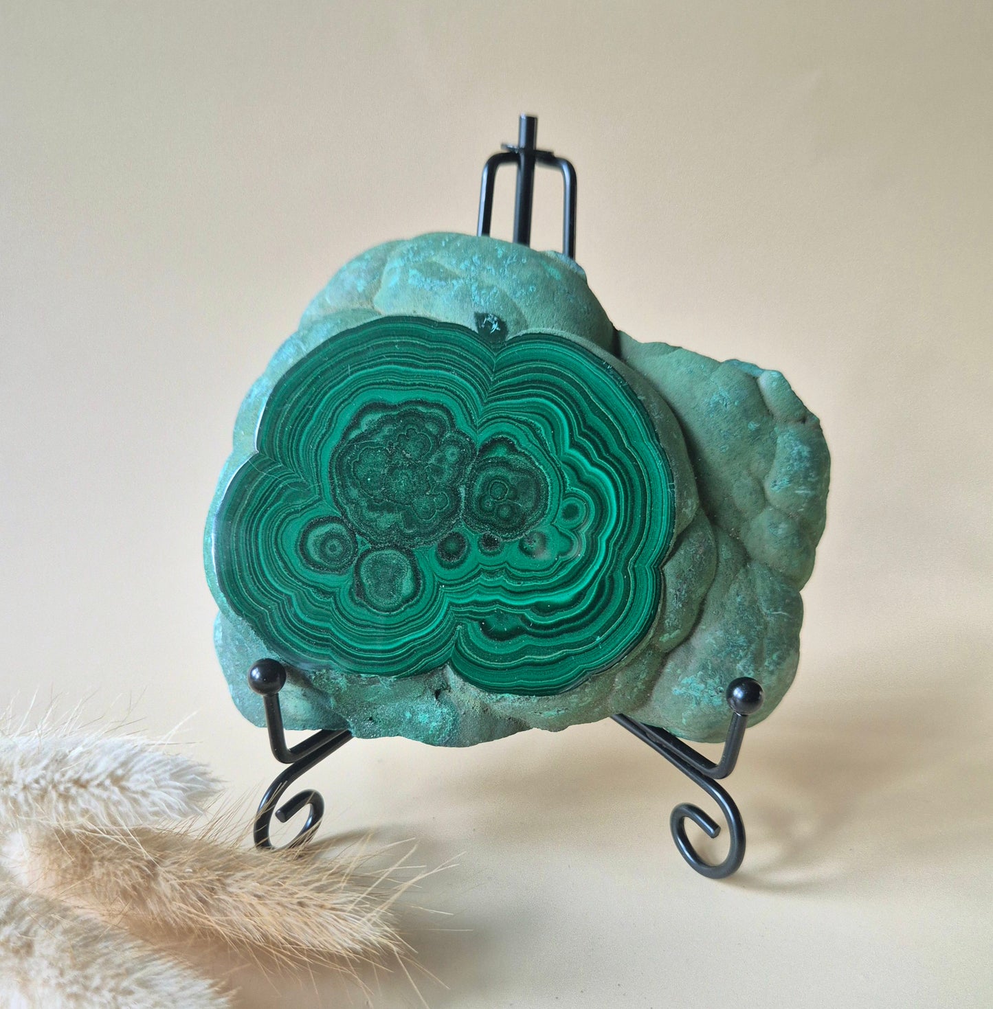 Gemstone Chrysocolla/Malachite Slab 600 g (14 x 13 cm) – Statement Piece with Spiritual Depth