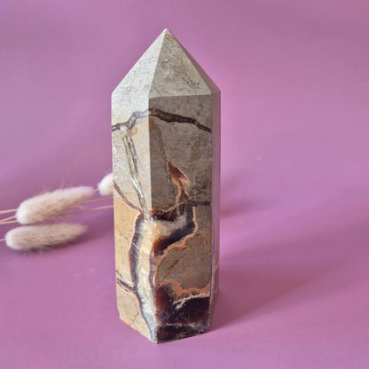 XL Septarian Toren – 418g Kracht & Spirituele Rust Drakensteen Septarie obelisk statement piece