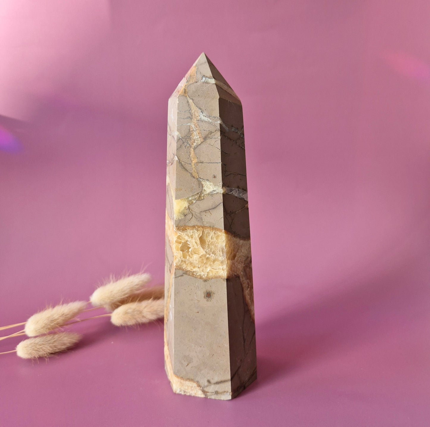 XXL Septarian Toren – 937g Kracht & Spirituele Rust Drakensteen Septarie obelisk statement piece