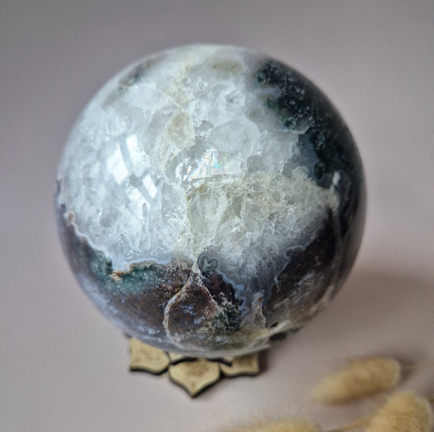 Kristallen Edelsteen Bol Mosagaat Druzy Geode sphere 110mm 1745g