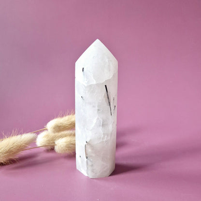 Edelsteen Zwarte Toermalijn in Kwarts Toren (8–10 cm)  Beschermend • Zuiverend • Balancerend