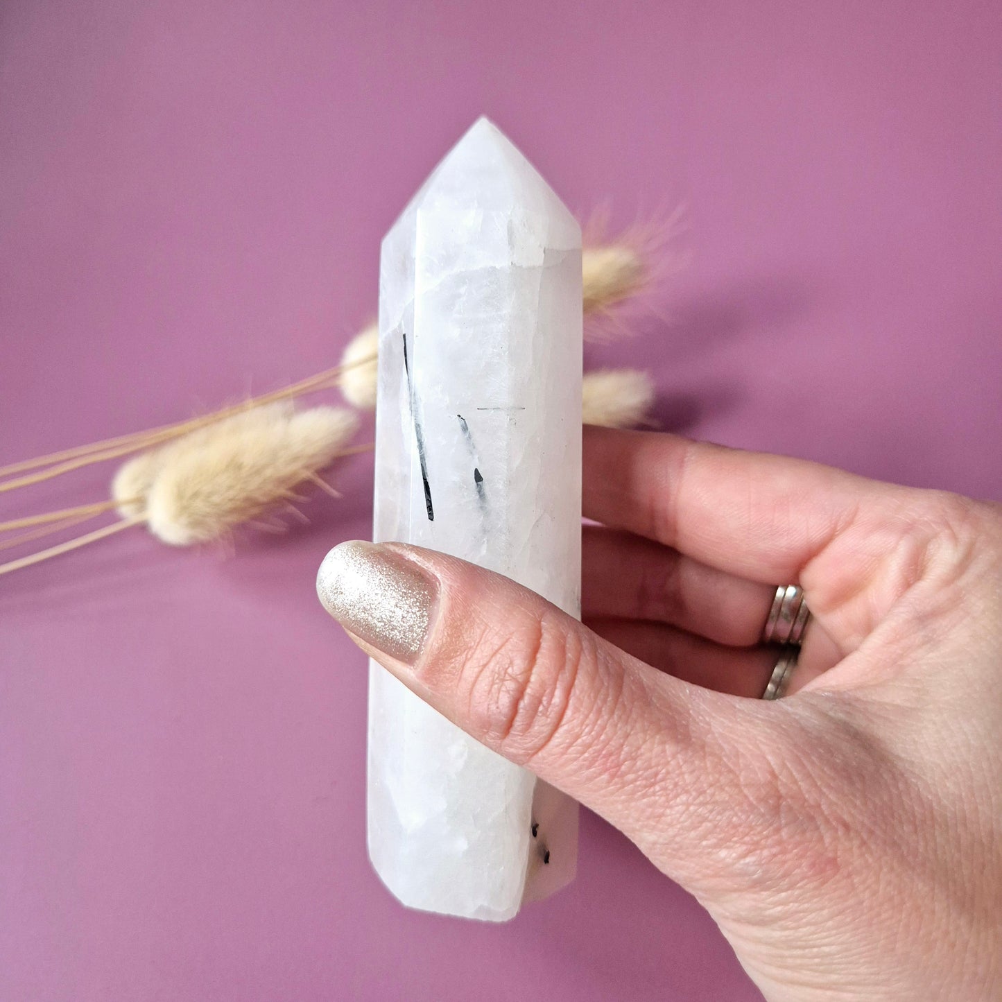 Edelsteen Zwarte Toermalijn in Kwarts Toren (8–10 cm)  Beschermend • Zuiverend • Balancerend