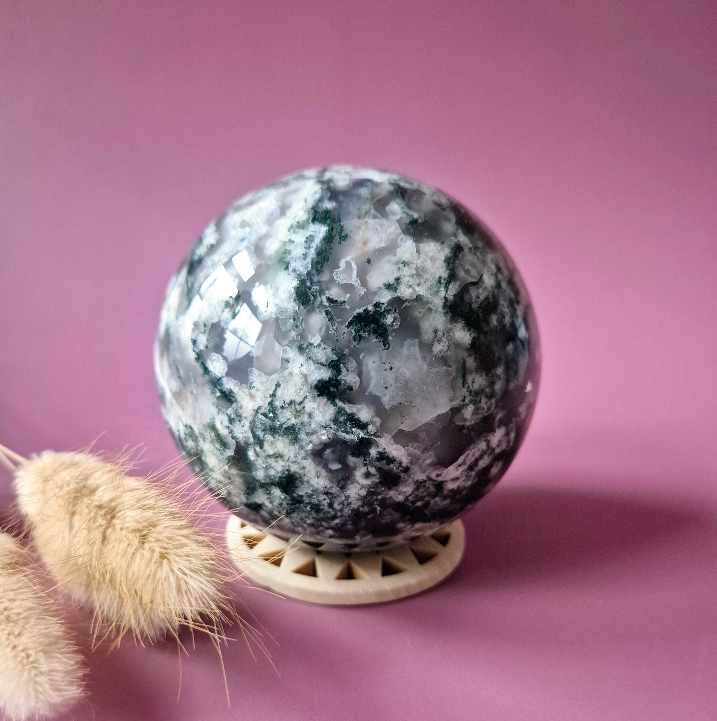 Kristallen Edelsteen Bol Mosagaat Druzy Geode sphere 87mm 932g