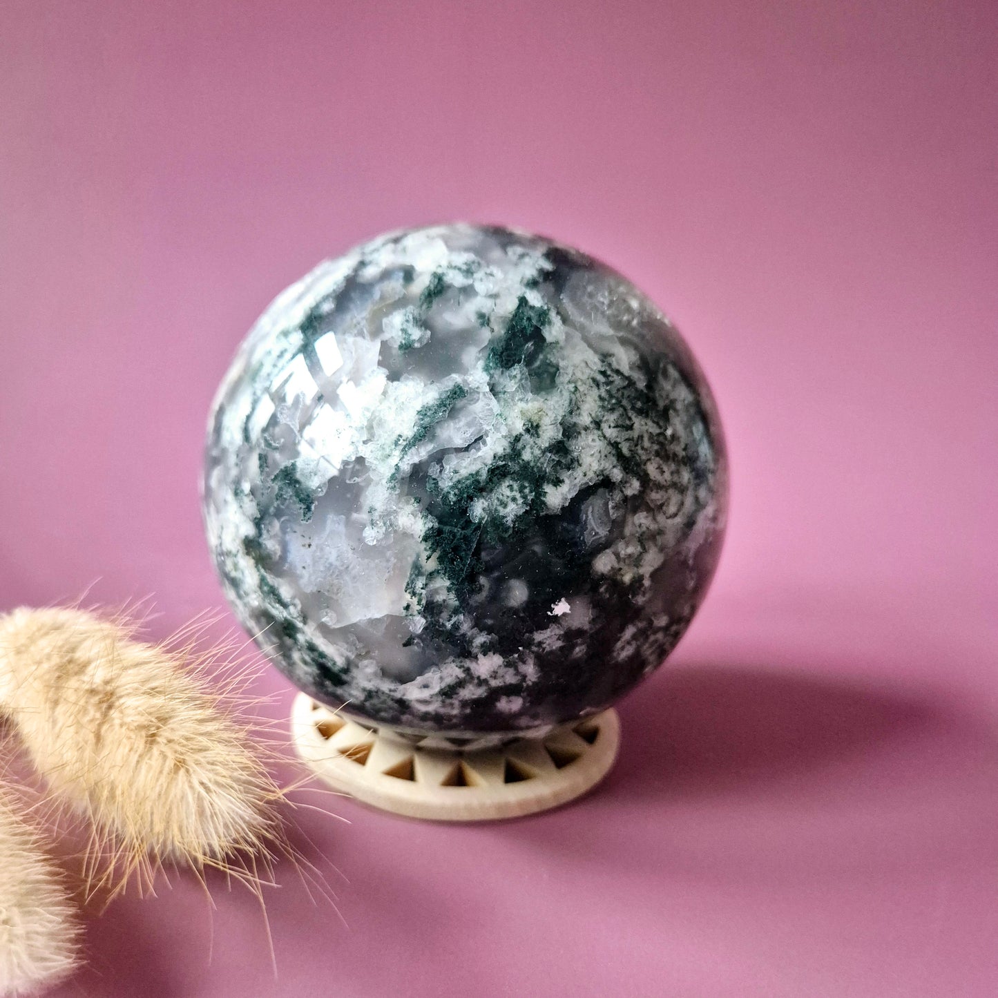 Kristallen Edelsteen Bol Mosagaat Druzy Geode sphere 87mm 932g