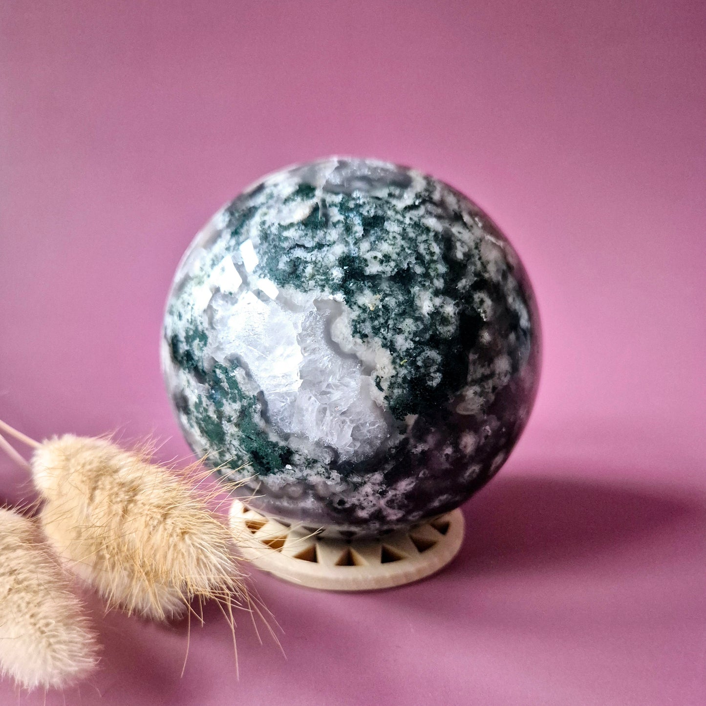 Kristallen Edelsteen Bol Mosagaat Druzy Geode sphere 87mm 932g