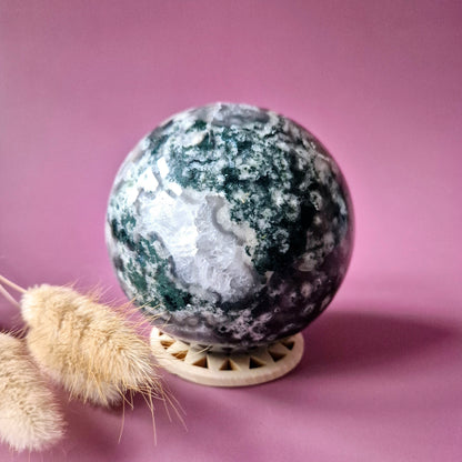 Kristallen Edelsteen Bol Mosagaat Druzy Geode sphere 87mm 932g