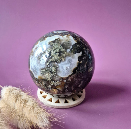 Kristallen Edelsteen Bol Mosagaat Druzy Geode sphere 75mm 600g