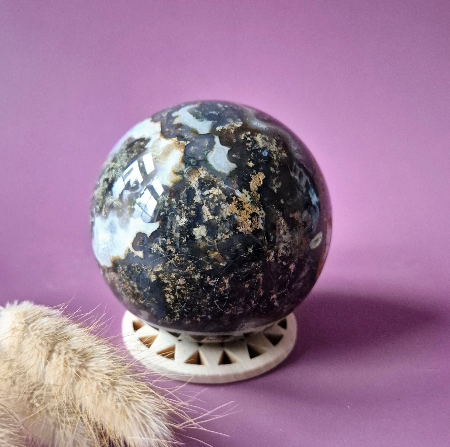 Kristallen Edelsteen Bol Mosagaat Druzy Geode sphere 75mm 600g