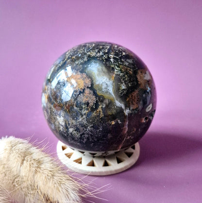 Kristallen Edelsteen Bol Mosagaat Druzy Geode sphere 75mm 600g