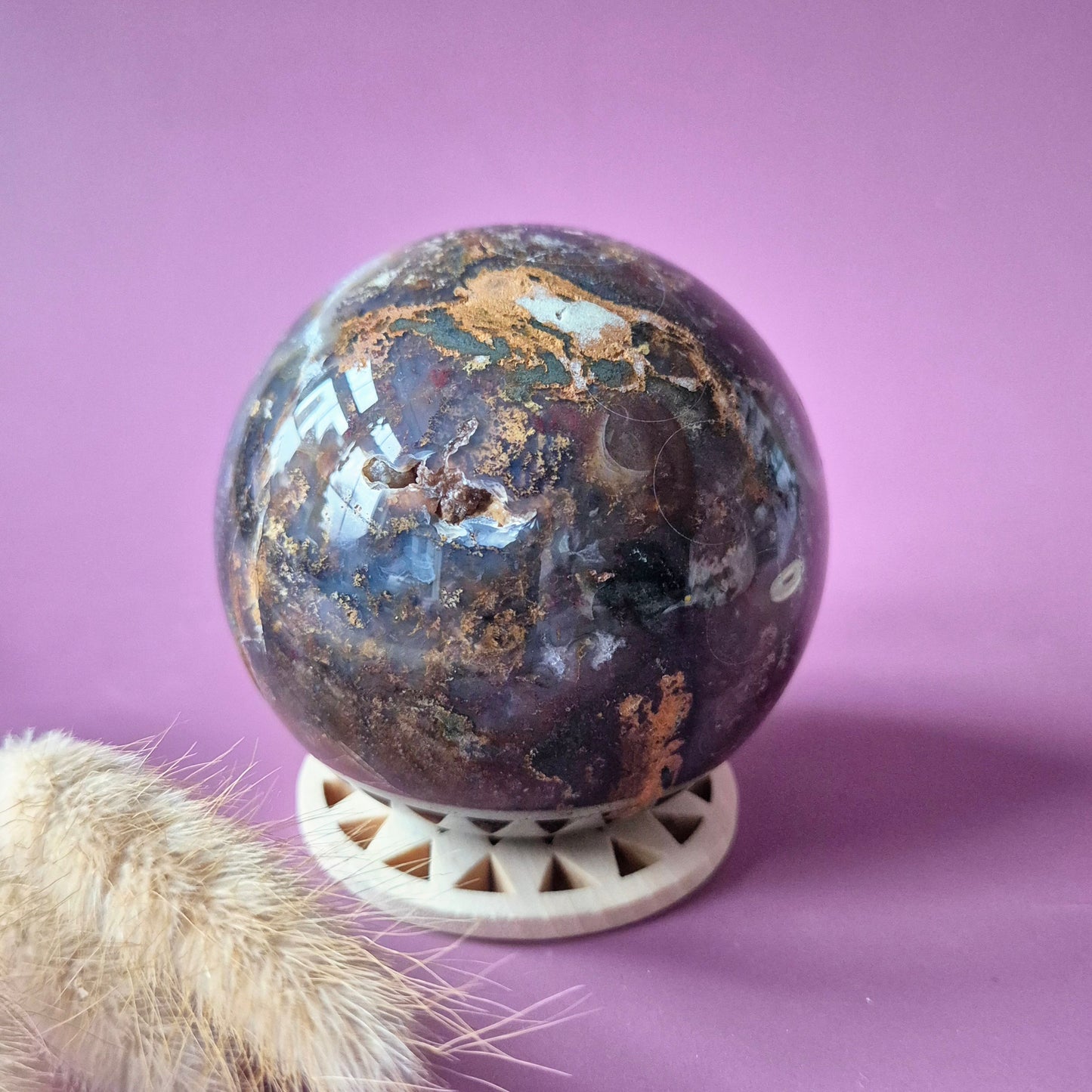 Kristallen Edelsteen Bol Mosagaat Druzy Geode sphere 75mm 600g