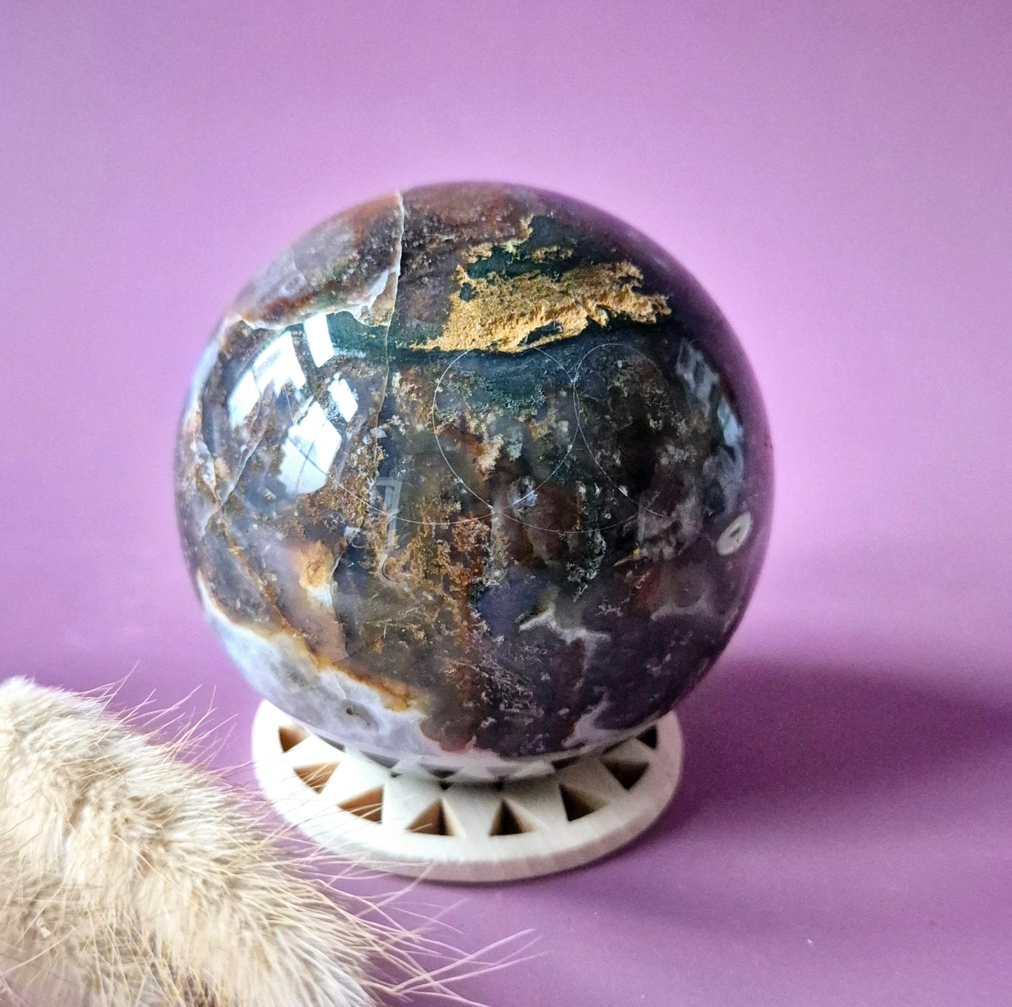 Kristallen Edelsteen Bol Mosagaat Druzy Geode sphere 75mm 600g