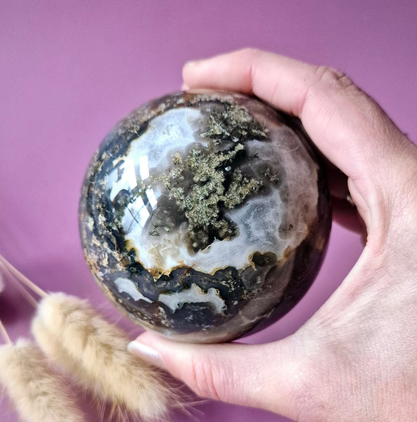 Kristallen Edelsteen Bol Mosagaat Druzy Geode sphere 75mm 600g