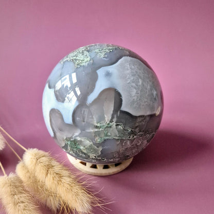 Kristallen Edelsteen Bol Mosagaat Druzy Geode sphere 90mm 1018g