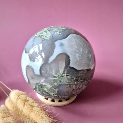 Kristallen Edelsteen Bol Mosagaat Druzy Geode sphere 90mm 1018g