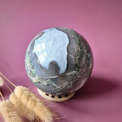 Kristallen Edelsteen Bol Mosagaat Druzy Geode sphere 90mm 1018g