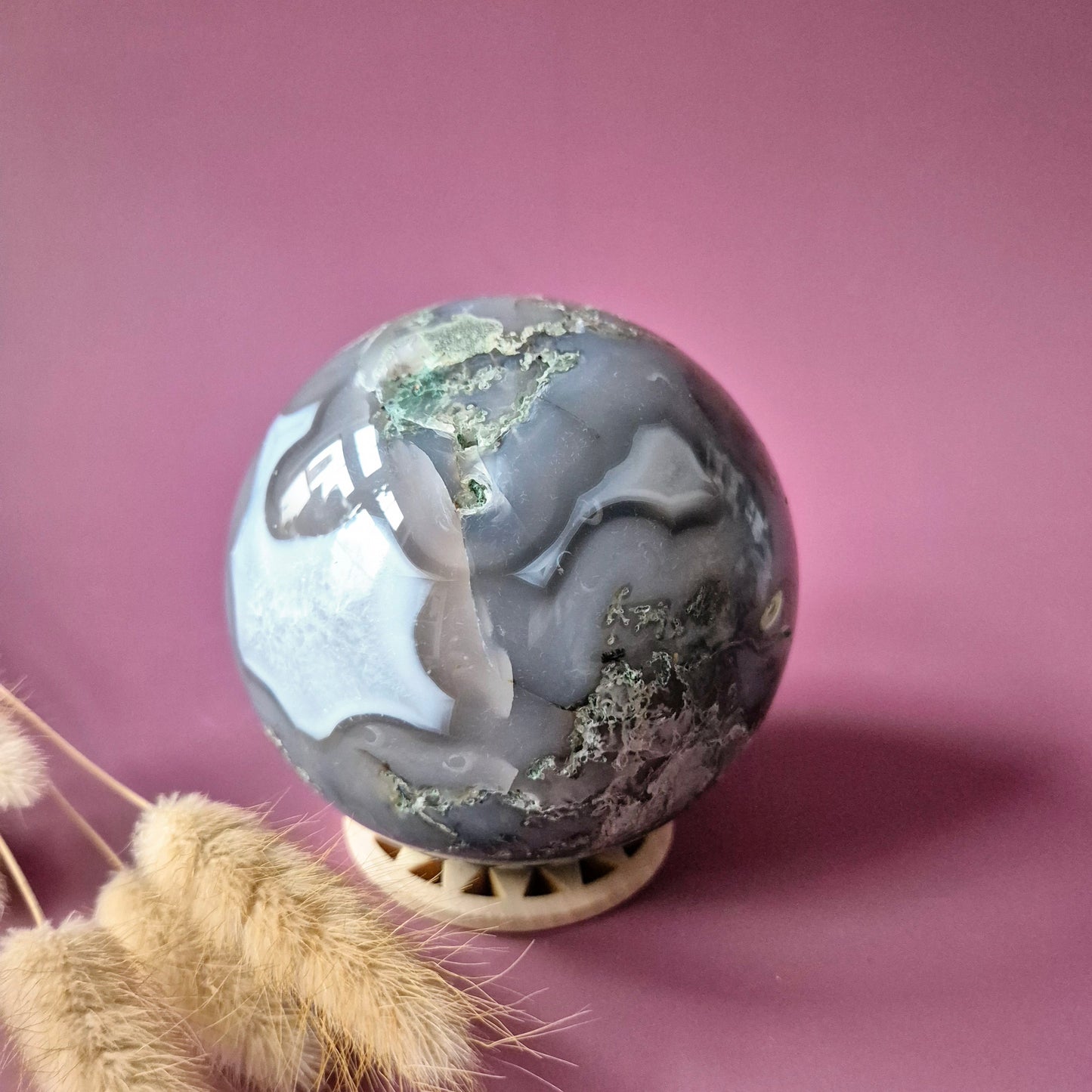 Kristallen Edelsteen Bol Mosagaat Druzy Geode sphere 90mm 1018g