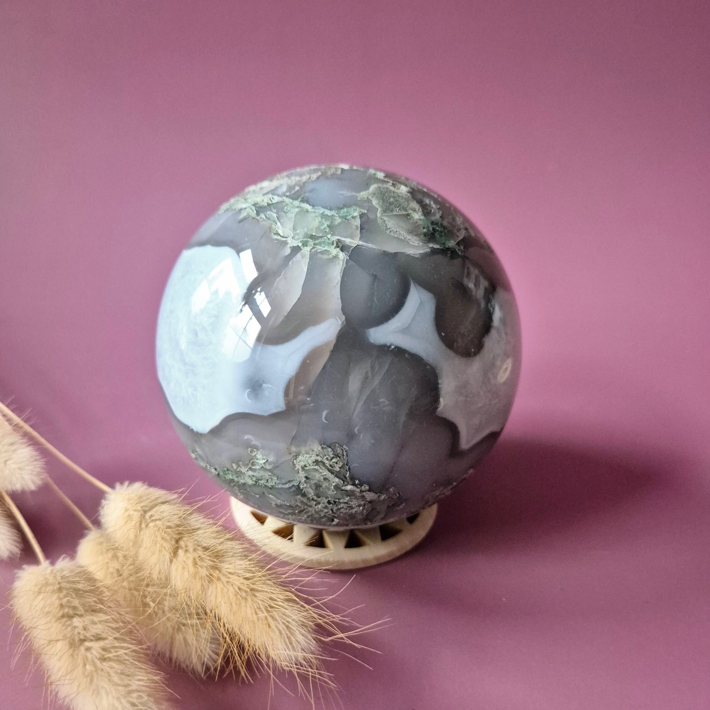 Kristallen Edelsteen Bol Mosagaat Druzy Geode sphere 90mm 1018g