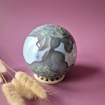 Kristallen Edelsteen Bol Mosagaat Druzy Geode sphere 90mm 1018g