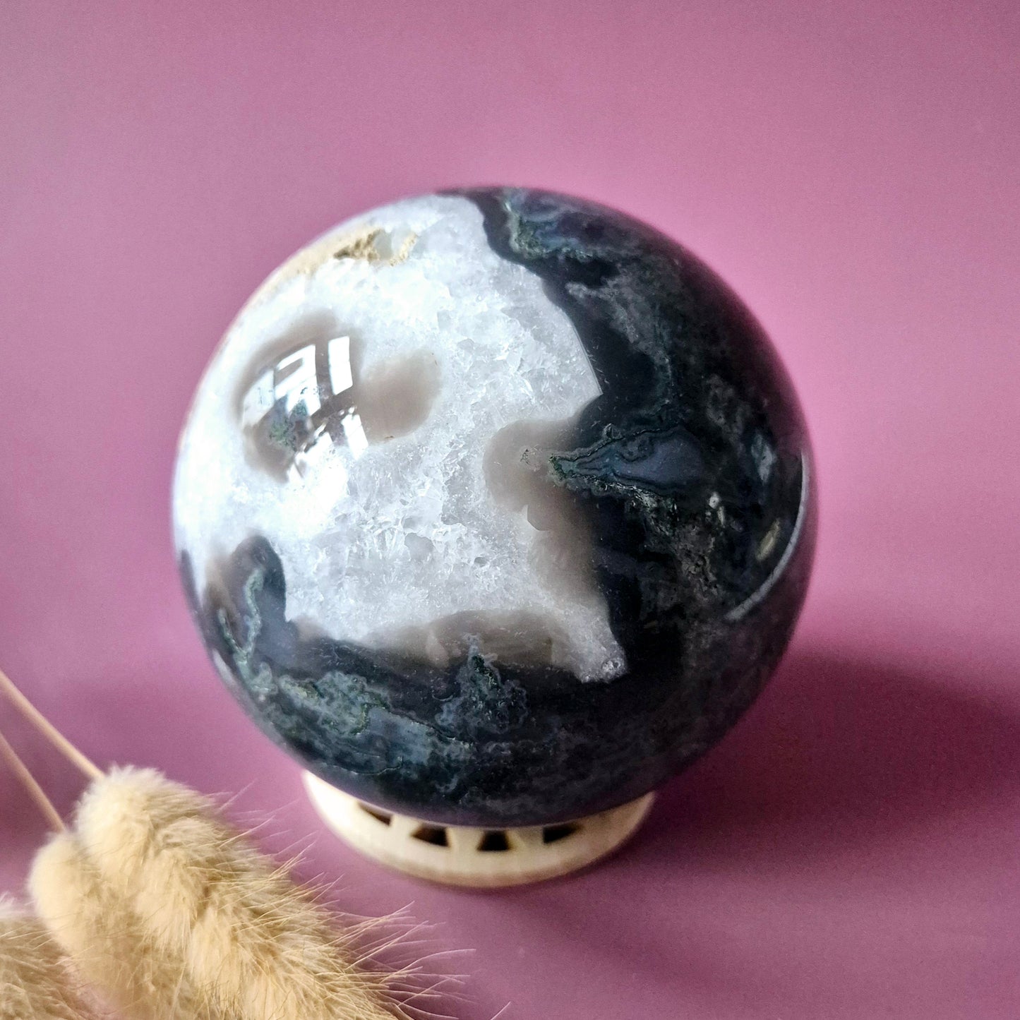 Kristallen Edelsteen Bol Mosagaat Druzy Geode sphere 90mm 1028g