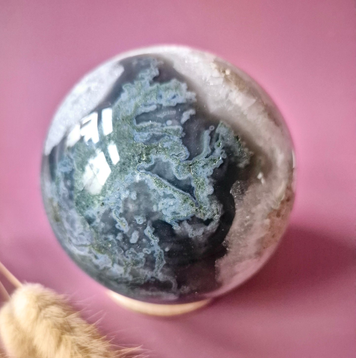 Kristallen Edelsteen Bol Mosagaat Druzy Geode sphere 90mm 1028g