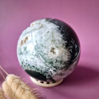 Kristallen Edelsteen Bol Mosagaat Druzy Geode sphere 90mm 961g