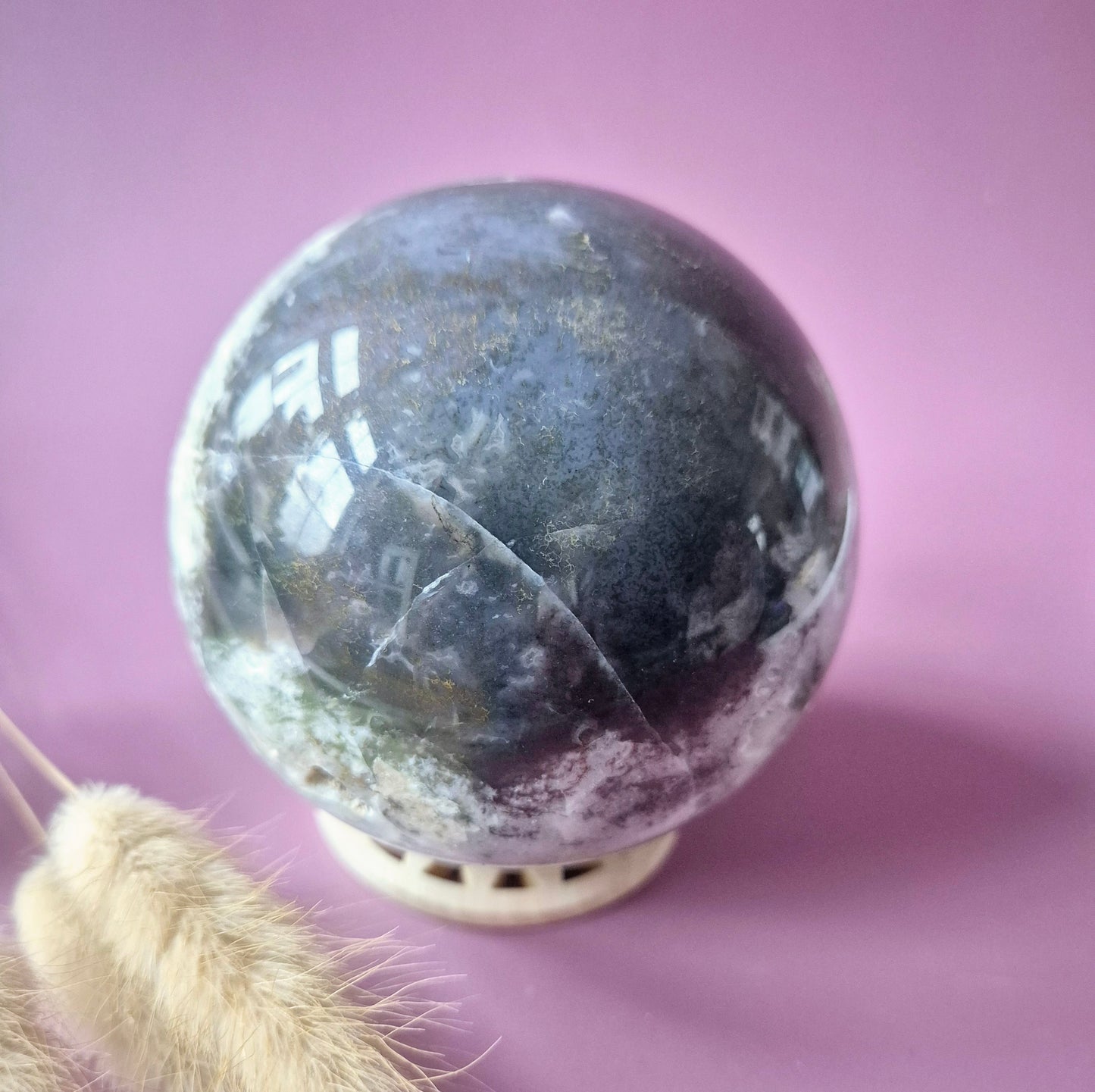 Kristallen Edelsteen Bol Mosagaat Druzy Geode sphere 90mm 961g