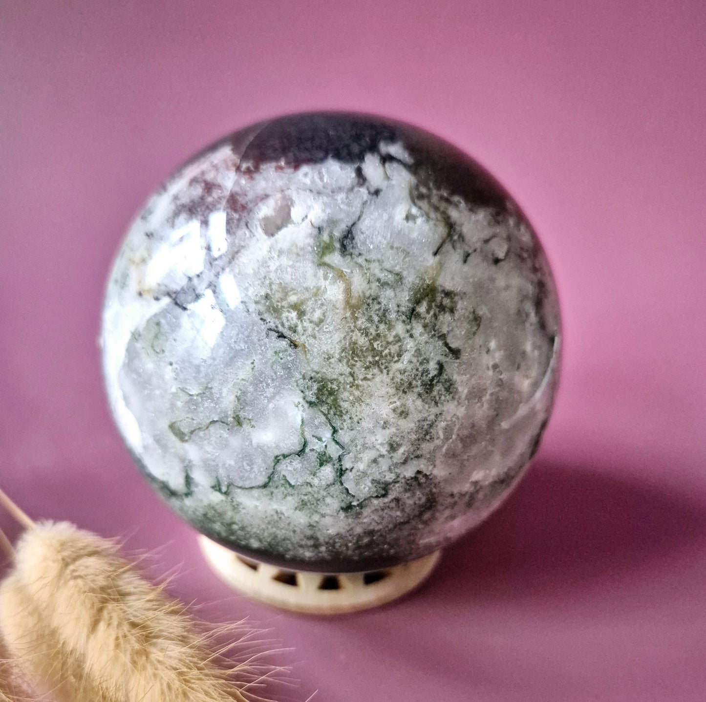 Kristallen Edelsteen Bol Mosagaat Druzy Geode sphere 90mm 961g