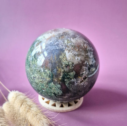 Kristallen Edelsteen Bol Mosagaat Druzy Geode sphere 88mm 927g