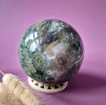 Kristallen Edelsteen Bol Mosagaat Druzy Geode sphere 88mm 927g