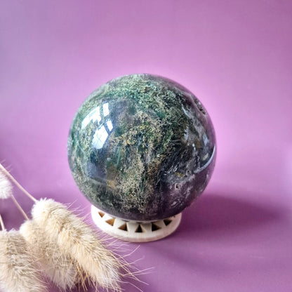 Kristallen Edelsteen Bol Mosagaat Druzy Geode sphere 88mm 927g