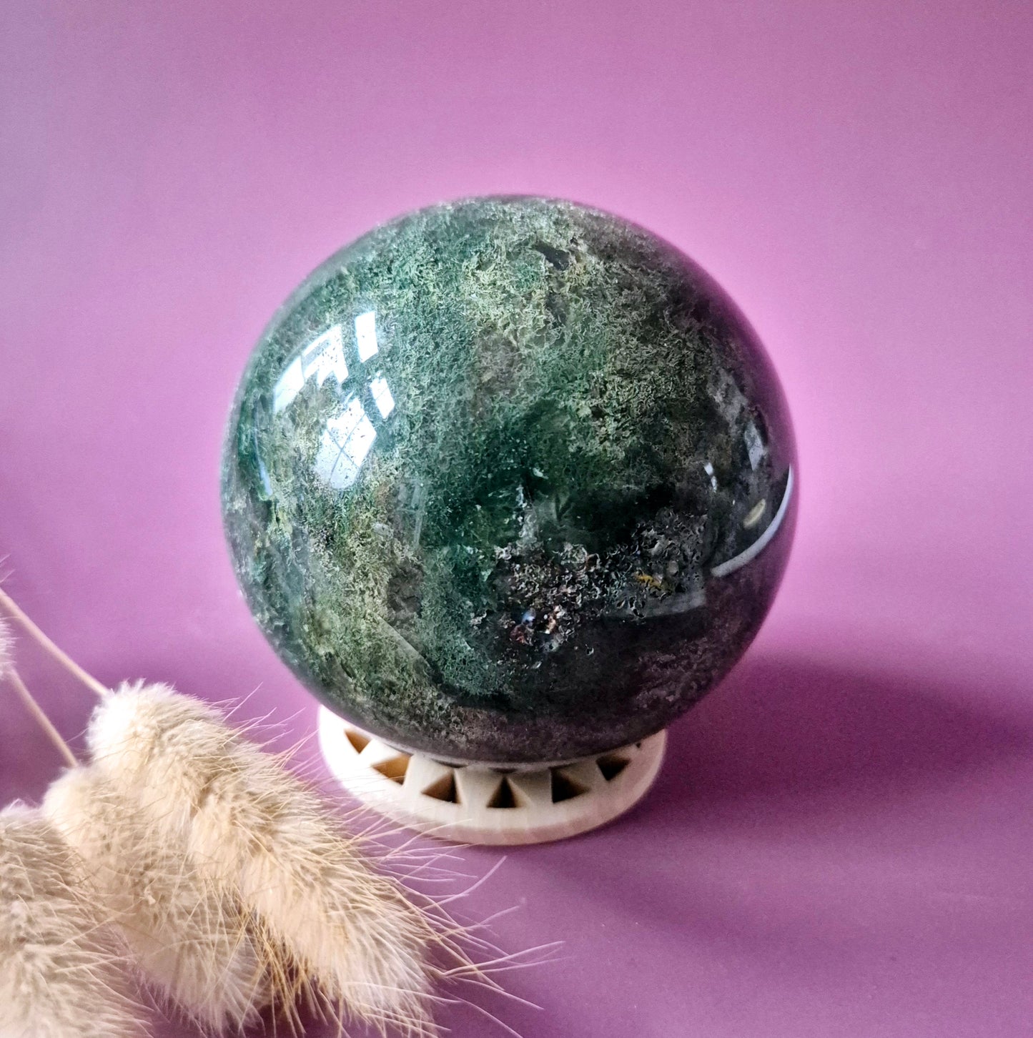 Kristallen Edelsteen Bol Mosagaat Druzy Geode sphere 88mm 927g