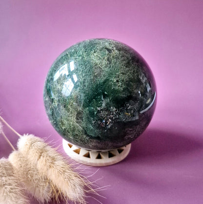 Kristallen Edelsteen Bol Mosagaat Druzy Geode sphere 88mm 927g